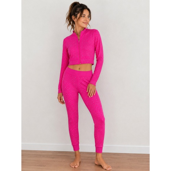Daisy Other - Daisy Women Hot Pink Rhinestone Cropped Zip Jacket and Leggings Set Medium